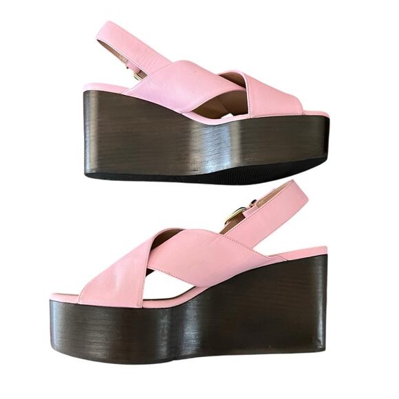 Marni Women’s Pink Leather Open Toe Platform Wedge Sandals Heels Size 40 - Picture 10 of 15